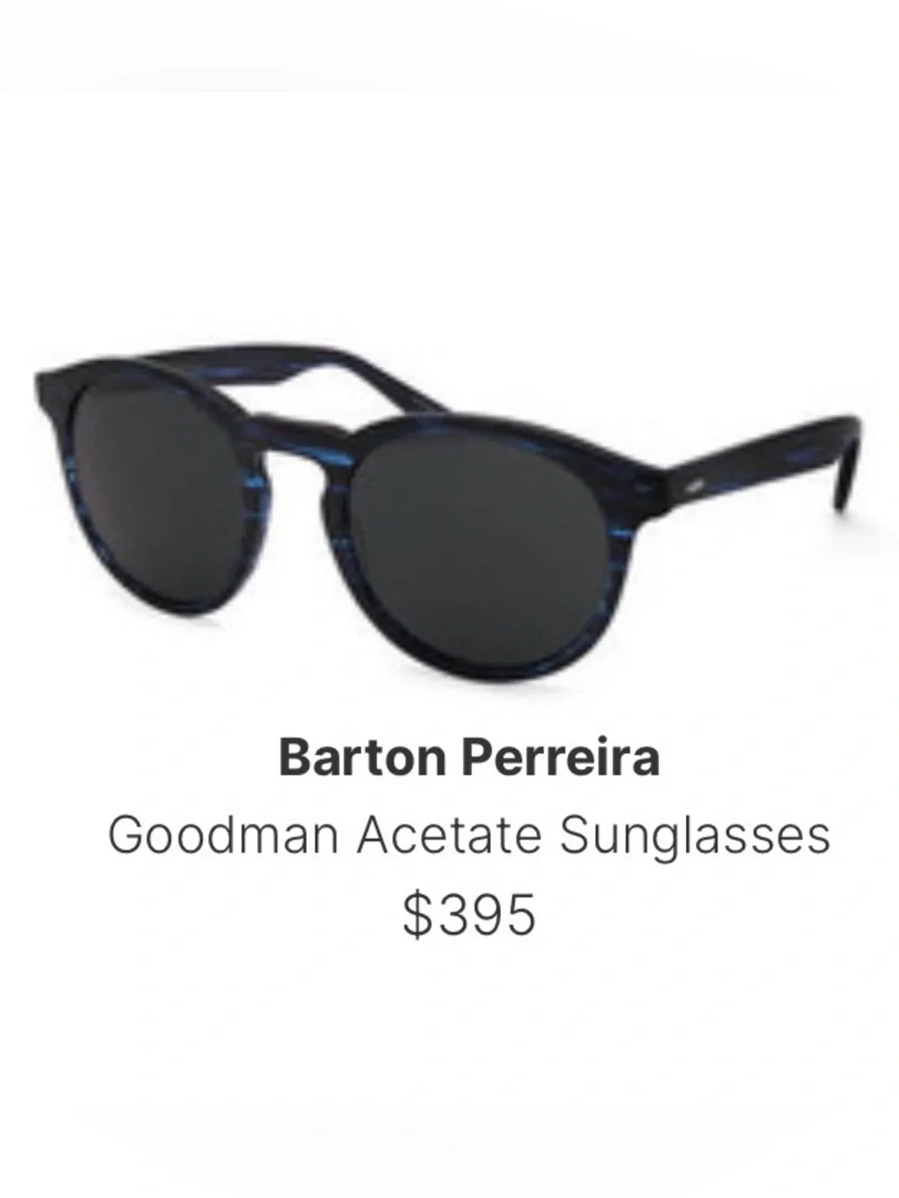 Barton Perreira Goodman Acetate Sunglasses 50M Blue Round Sunglasses